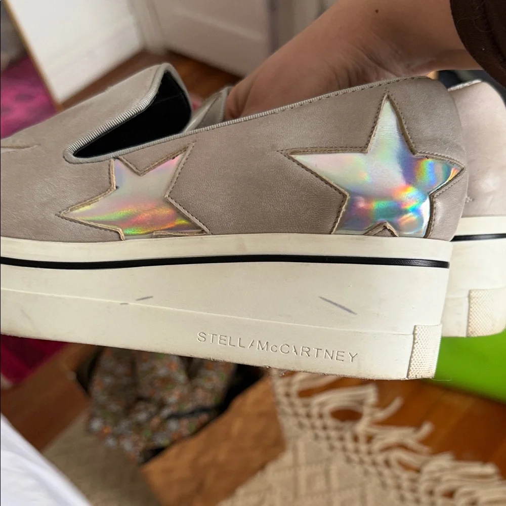 Stella McCartney Taupe Platform Slip-On Loafers with Iridescent Star Accents